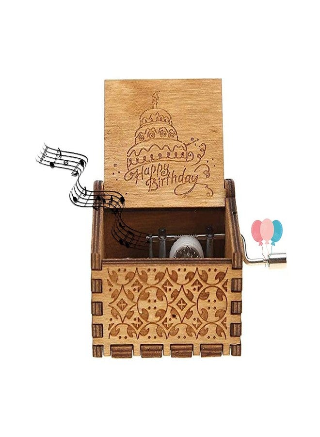 FUSKED Happy Birthday Music Box Hand Crank Musical Box Carved Wooden Music Boxes Mini(1 Piece) - Image 1